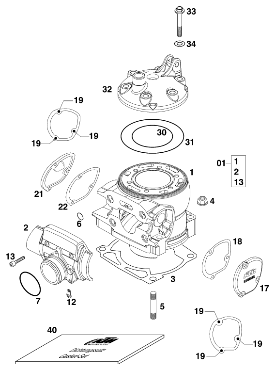 vue éclatée cylindre - ktm 250 exc 2000 eu 2001