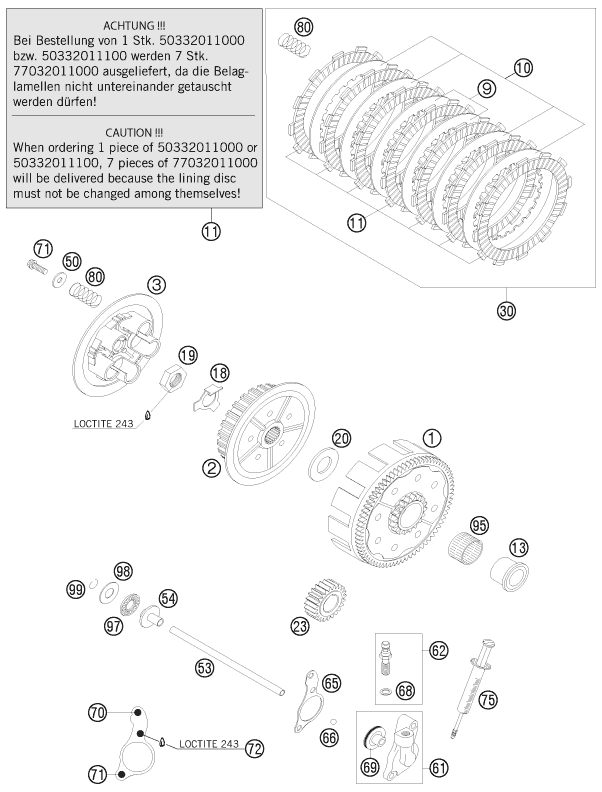 vue éclatée embrayage - ktm 200 exc au 2012