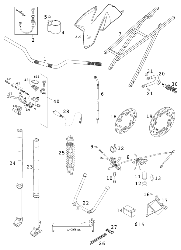 vue éclatée pièces neuves - ktm 200 exc sgp 2000