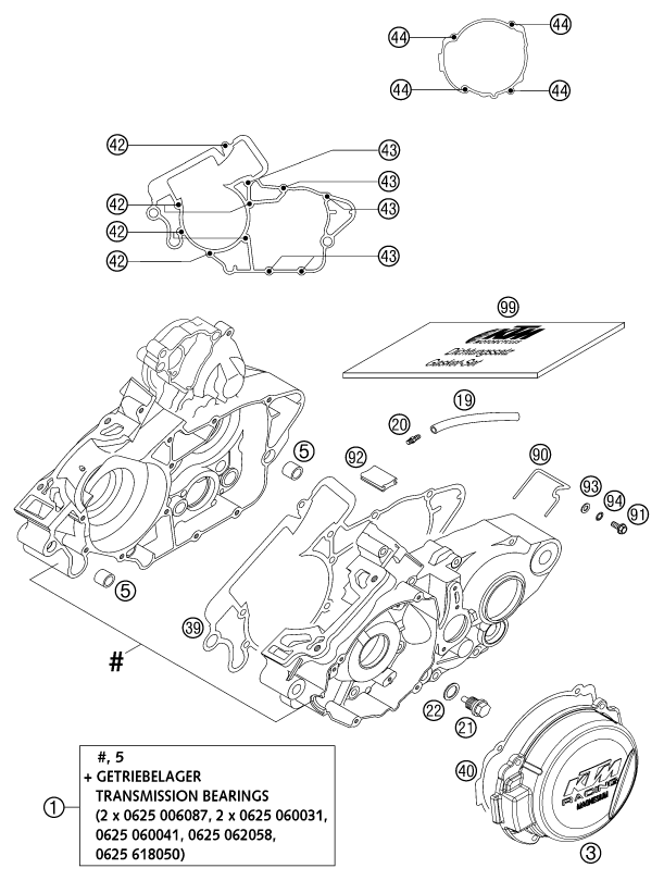 vue éclatée carter moteur - ktm 200 exc sgp gs 2002