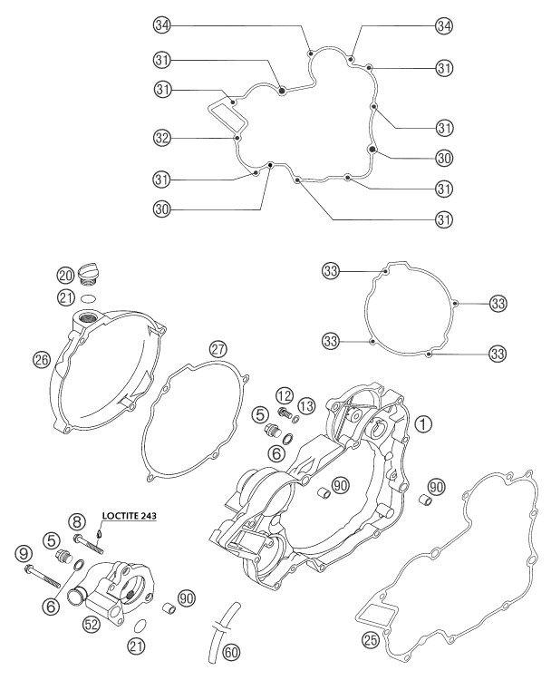 vue éclatée couvercle d’embrayage - ktm 200 exc sgp gs 2002