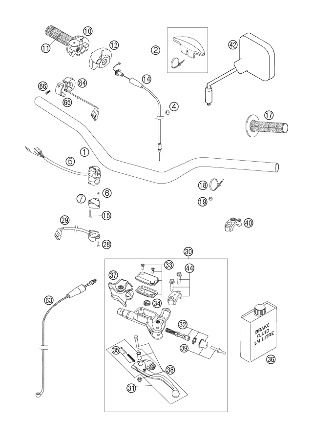 vue éclatée guidon, armatures - ktm 300 exc au 2006