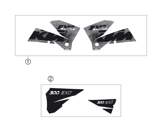 vue éclatée kit déco - ktm 300 exc au 2006