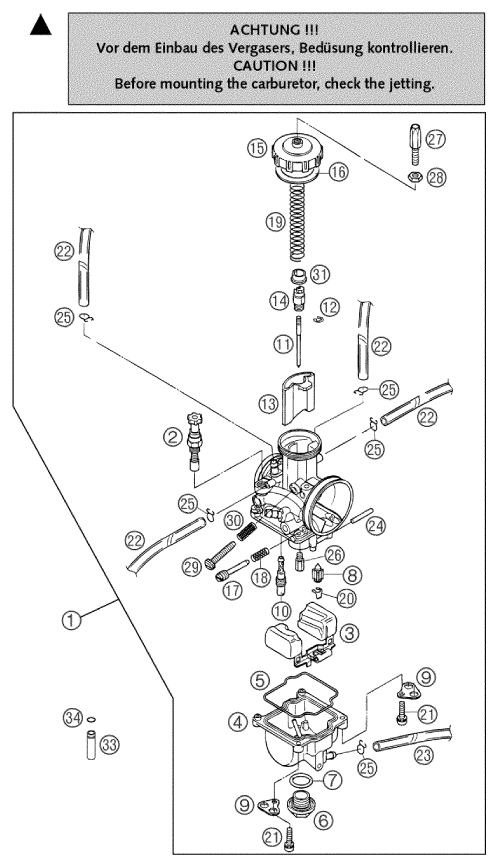 vue éclatée carburateur - ktm 250 exc eu 2003