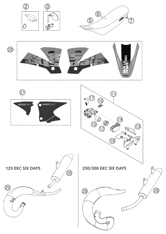 vue éclatée accessoires - ktm 250 exc six-days eu 2003
