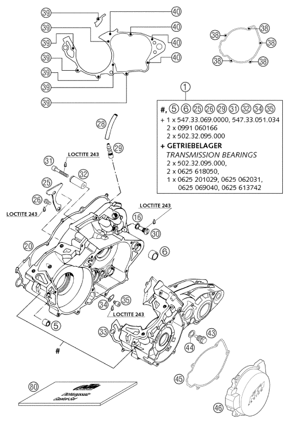 vue éclatée carter moteur - ktm 250 exc six-days eu 2003
