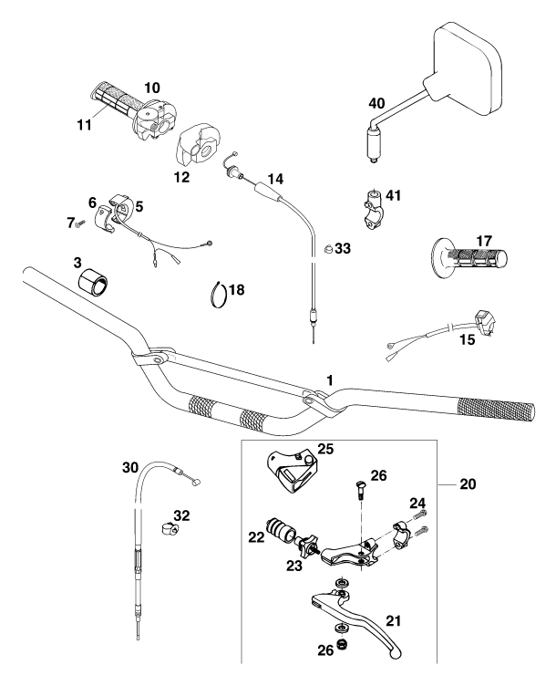 vue éclatée guidon, armatures - ktm 250 exc m/ö eu 1997