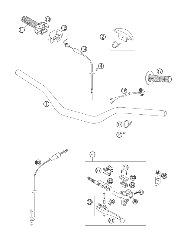 vue éclatée guidon, armatures - ktm 200 xc-w za 2006