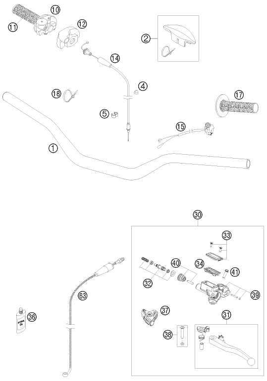 vue éclatée guidon, armatures - ktm 200 xc-w za 2009