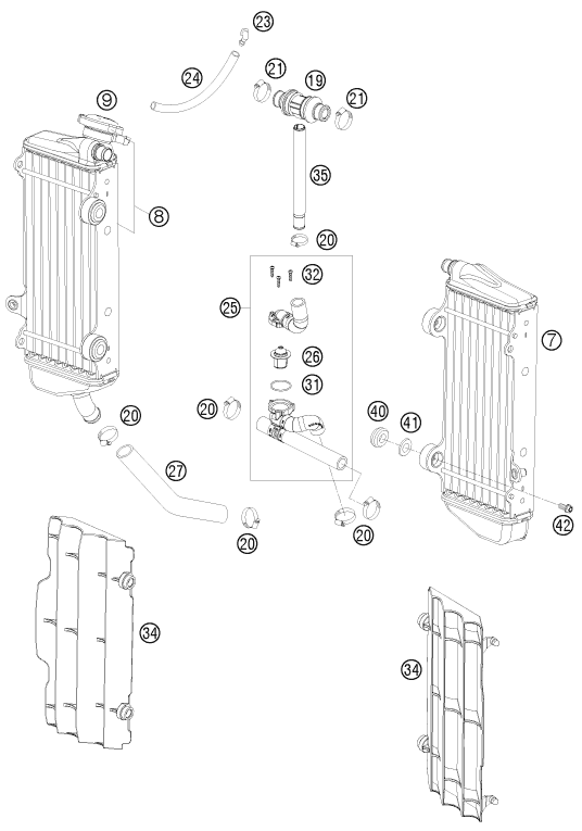 vue éclatée système de refroidissement - ktm 200 xc-w za 2009