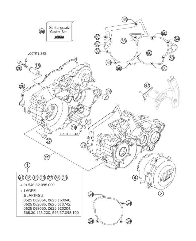 vue éclatée carter moteur - ktm 250 exc eu 2007