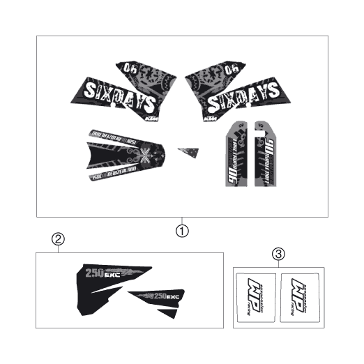 vue éclatée kit déco - ktm 250 exc six-days eu 2007
