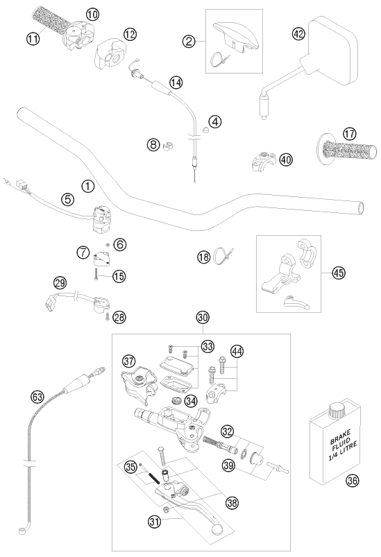 vue éclatée guidon, armatures - ktm 250 exc eu 2009