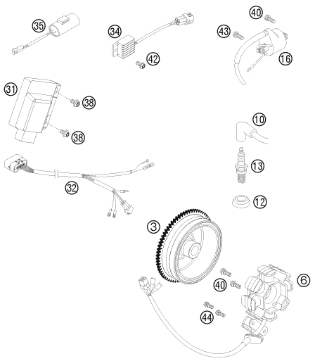 vue éclatée système de allumage - ktm 250 exc eu 2009