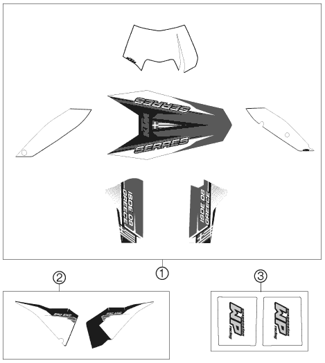 vue éclatée kit déco - ktm 250 exc six-days eu 2009