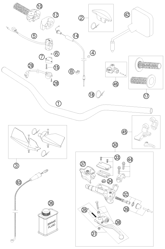 vue éclatée guidon, armatures - ktm 250 exc six-days eu 2010