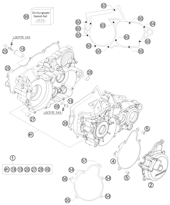 vue éclatée carter moteur - ktm 250 exc eu 2010