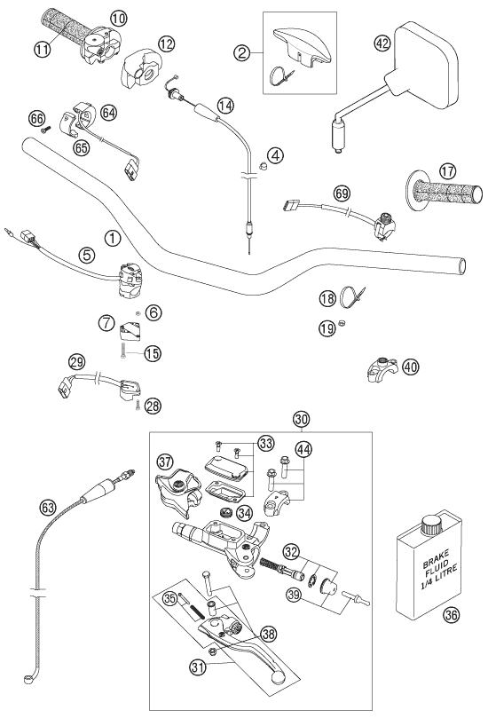 vue éclatée guidon, armatures - ktm 300 exc-e au 2007