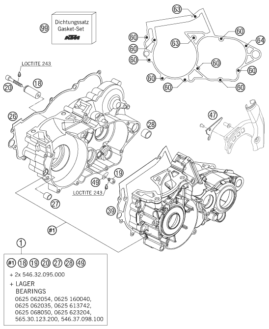 vue éclatée carter moteur - ktm 300 exc-e au 2007