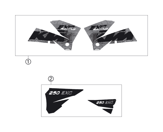 vue éclatée kit déco - ktm 250 exc au 2006
