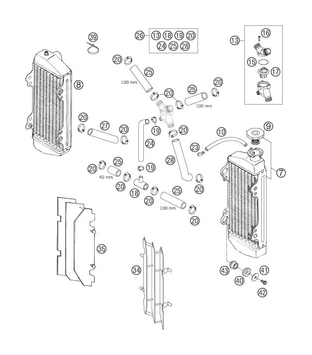 vue éclatée système de refroidissement - ktm 250 xc-w za 2006