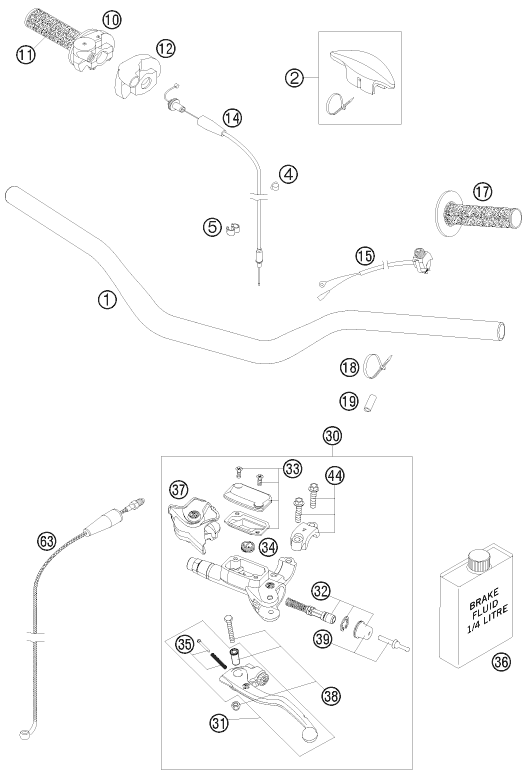 vue éclatée guidon, armatures - ktm 250 xc-w za 2008