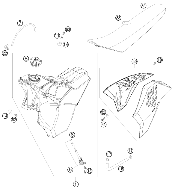vue éclatée réservoir, selle - ktm 300 xc-w za 2009