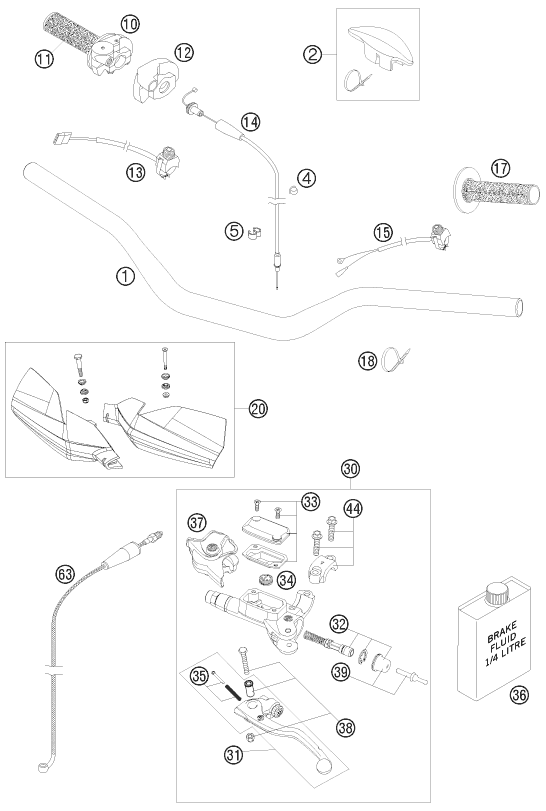 vue éclatée guidon, armatures - ktm 300 xc-w za 2009