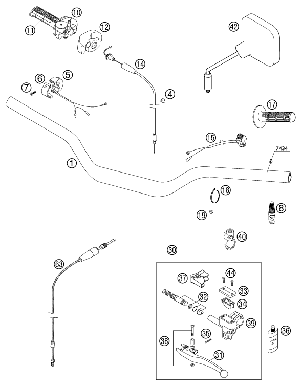 vue éclatée guidon, armatures - ktm 300 exc six-days eu 2003