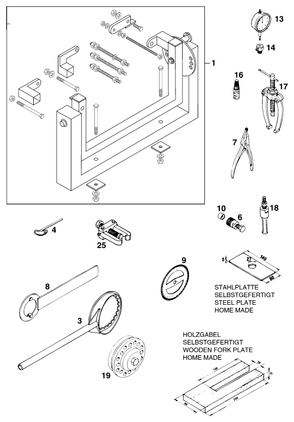 vue éclatée outils spéciaux moteur - ktm 300 exc m/ö eu 1996
