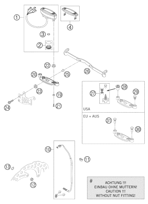 vue éclatée instruments / système de verrouillage - ktm 300 exc eu 2005