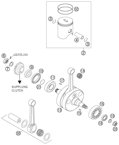 vue éclatée vilebrequin, piston - ktm 300 exc eu 2006