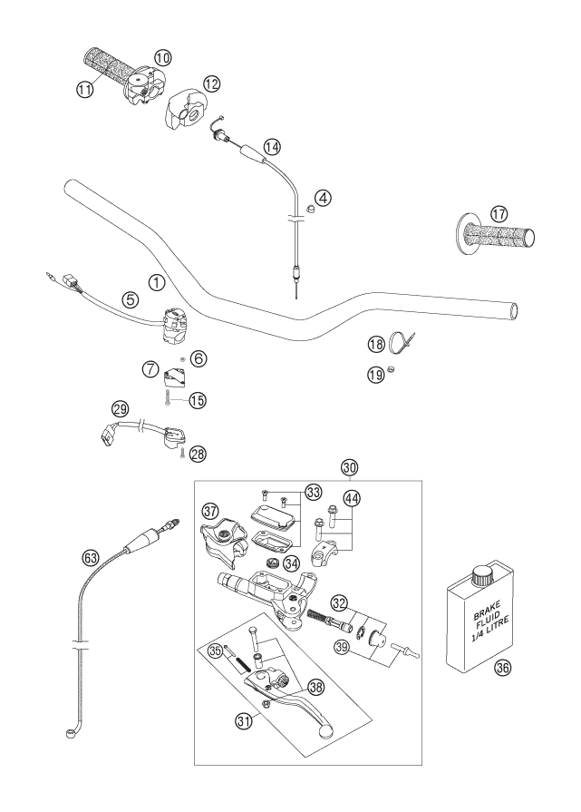 vue éclatée guidon, armatures - ktm 300 exc six-days eu 2006