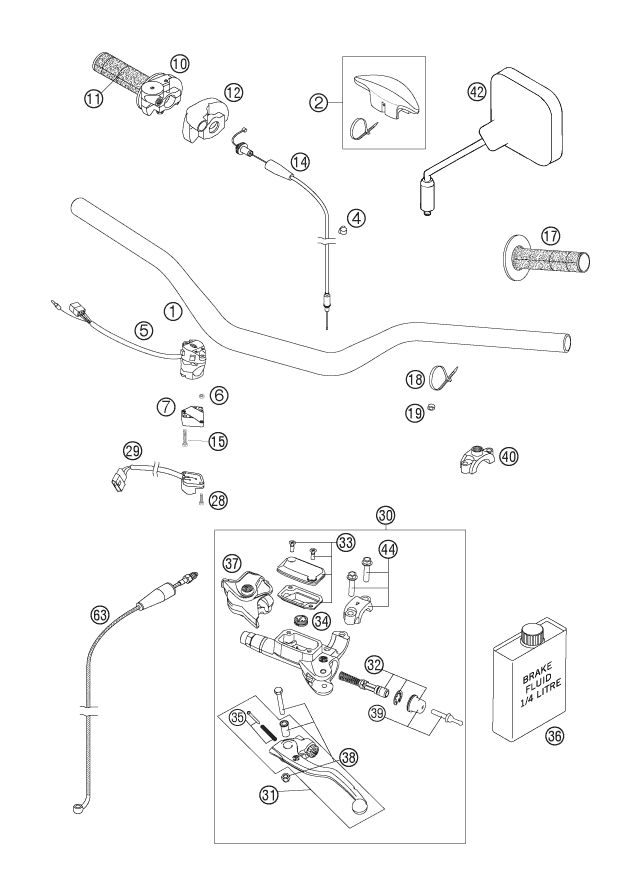 vue éclatée guidon, armatures - ktm 300 exc eu 2007