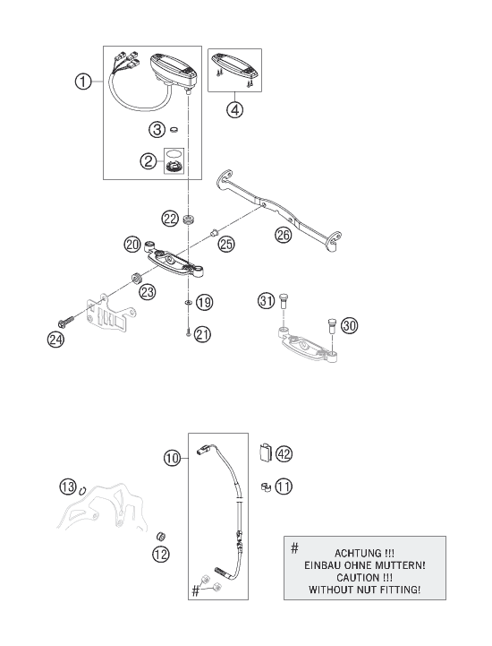 vue éclatée instruments / système de verrouillage - ktm 300 exc-e eu 2007