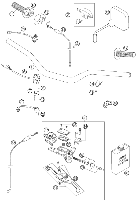 vue éclatée guidon, armatures - ktm 300 exc-e eu 2007