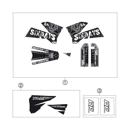 vue éclatée kit déco - ktm 300 exc six-days eu 2007