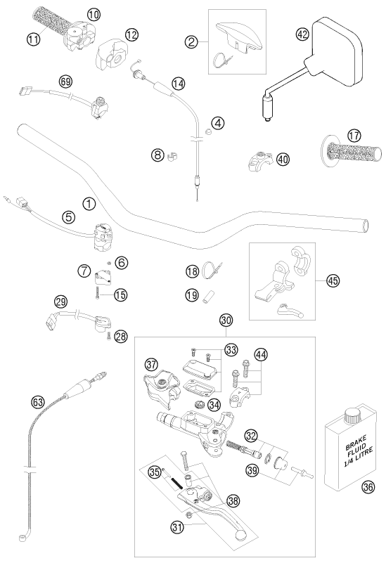 vue éclatée guidon, armatures - ktm 300 exc-e eu 2008