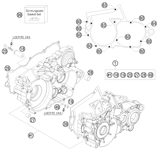 vue éclatée carter moteur - ktm 300 exc-e eu 2008