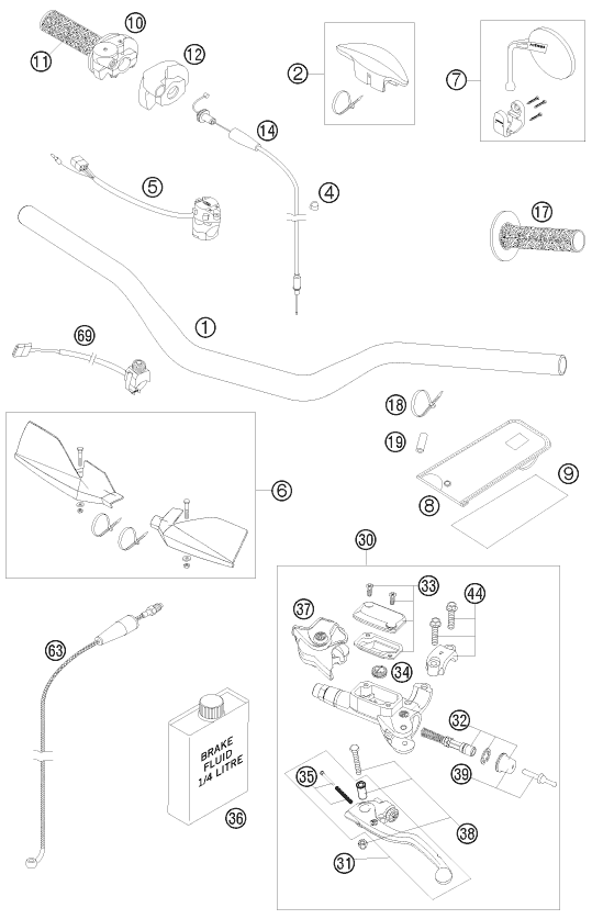 vue éclatée guidon, armatures - ktm 300 exc-e six-days eu 2008