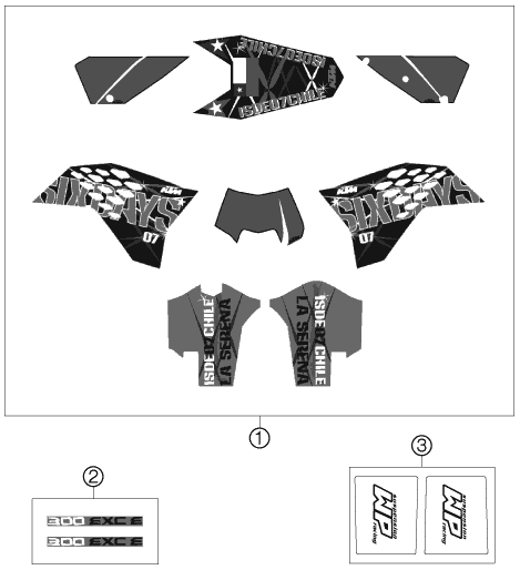 vue éclatée kit déco - ktm 300 exc-e six-days eu 2008