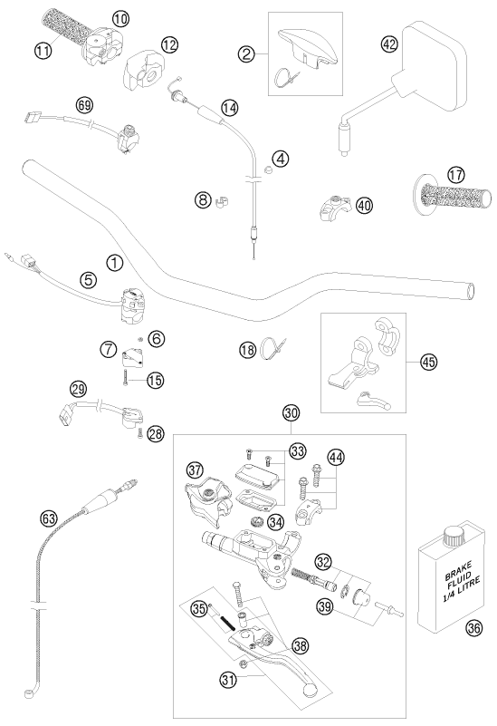 vue éclatée guidon, armatures - ktm 300 exc eu 2009