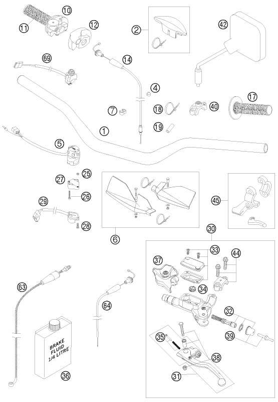 vue éclatée guidon, armatures - ktm 300 exc six-days eu 2009