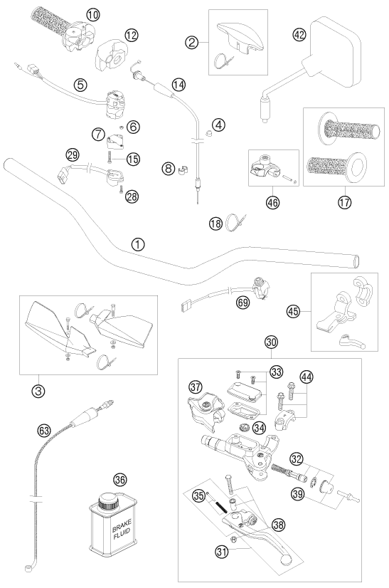 vue éclatée guidon, armatures - ktm 300 exc-e six-days eu 2010