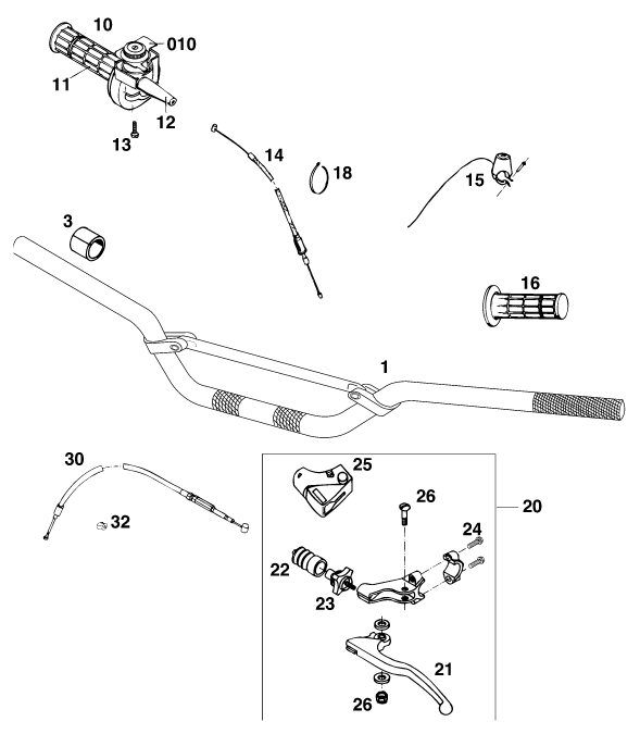 vue éclatée guidon, armatures - ktm 440 e-xc wp eu 1995