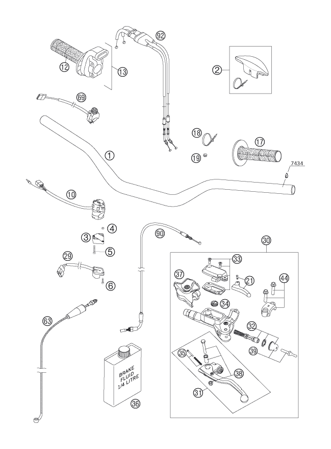 vue éclatée guidon, armatures - ktm 250 exc-f eu 2006