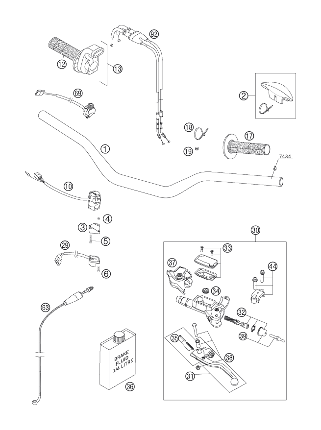 vue éclatée guidon, armatures - ktm 250 exc-f six days eu 2007