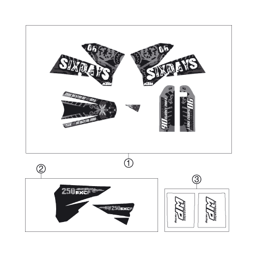 vue éclatée kit déco - ktm 250 exc-f six days eu 2007