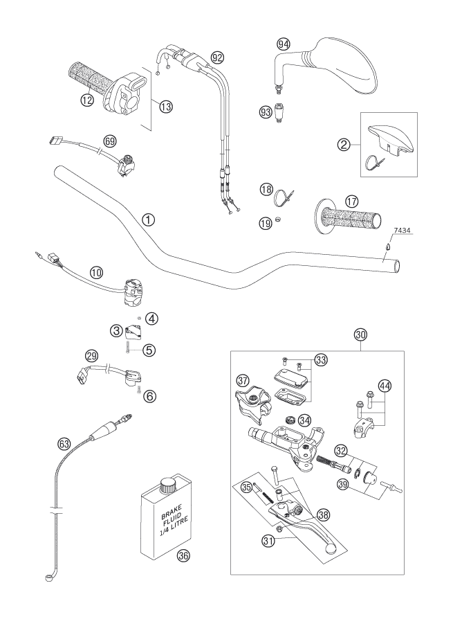 vue éclatée guidon, armatures - ktm 250 exc-f eu 2007