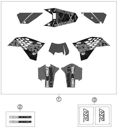 vue éclatée kit déco - ktm 250 exc-f six days eu 2008